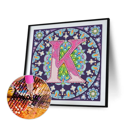 Diamond Painting - Partial Special Shaped - K letter mandala (30*30CM)