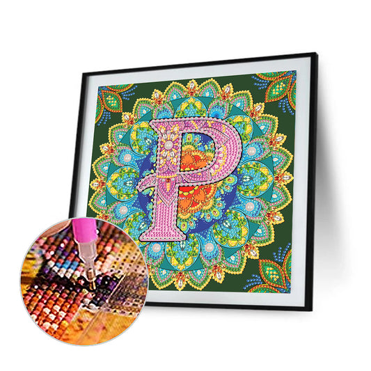 Diamond Painting - Partial Special Shaped - P letter mandala (30*30CM)
