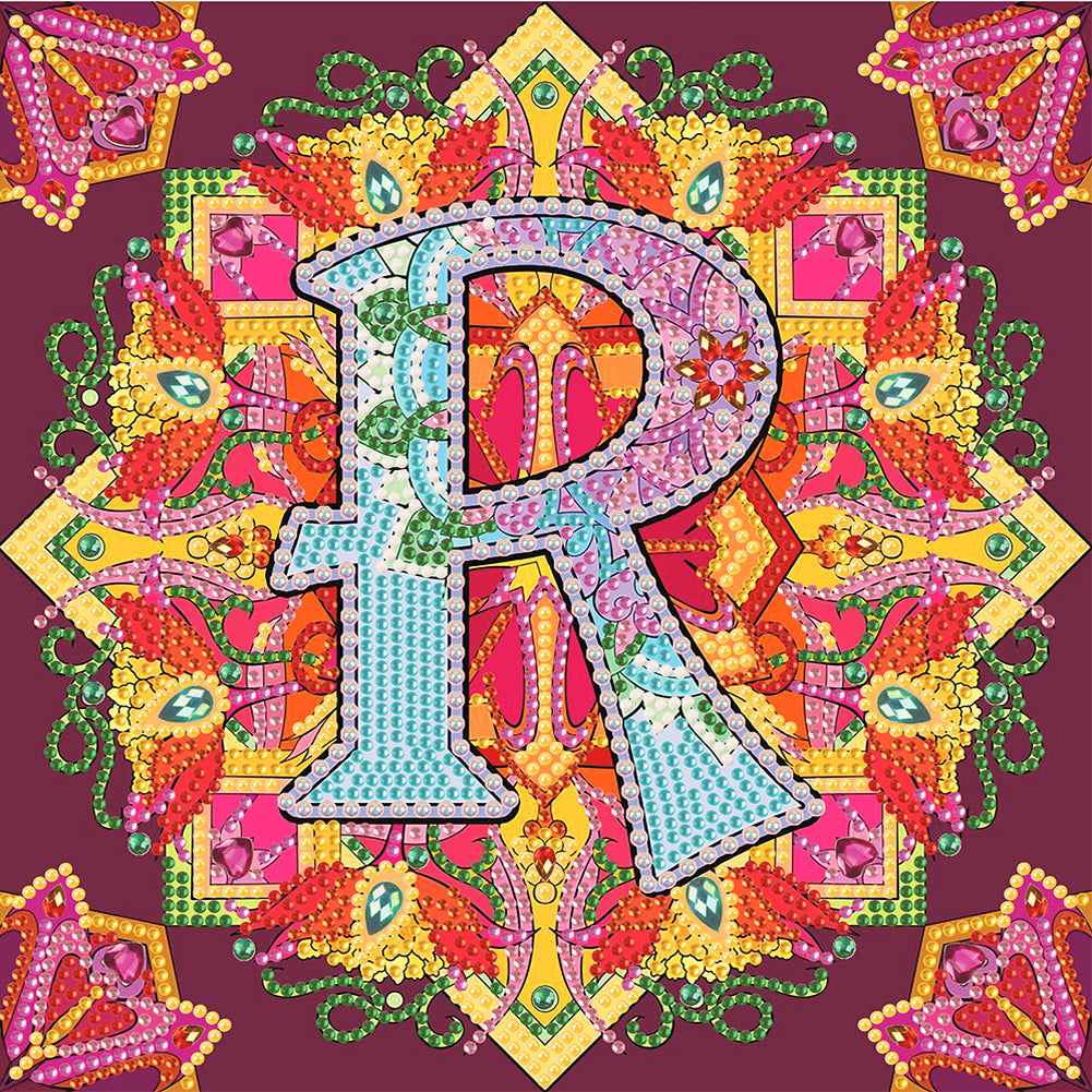 Diamond Painting - Partial Special Shaped - R letter mandala (30*30CM)