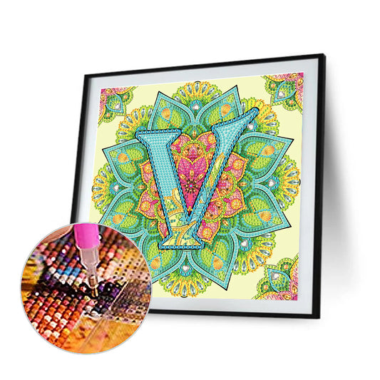 Diamond Painting - Partial Special Shaped - V letter mandala (30*30CM)