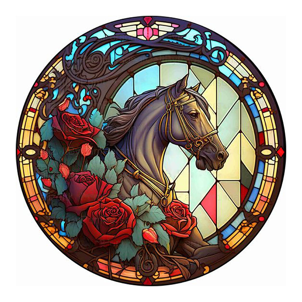 Diamond Painting - Full Round - art window grille painting rose horse (30*30CM)