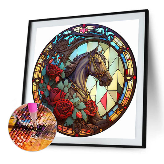 Diamond Painting - Full Round - art window grille painting rose horse (30*30CM)