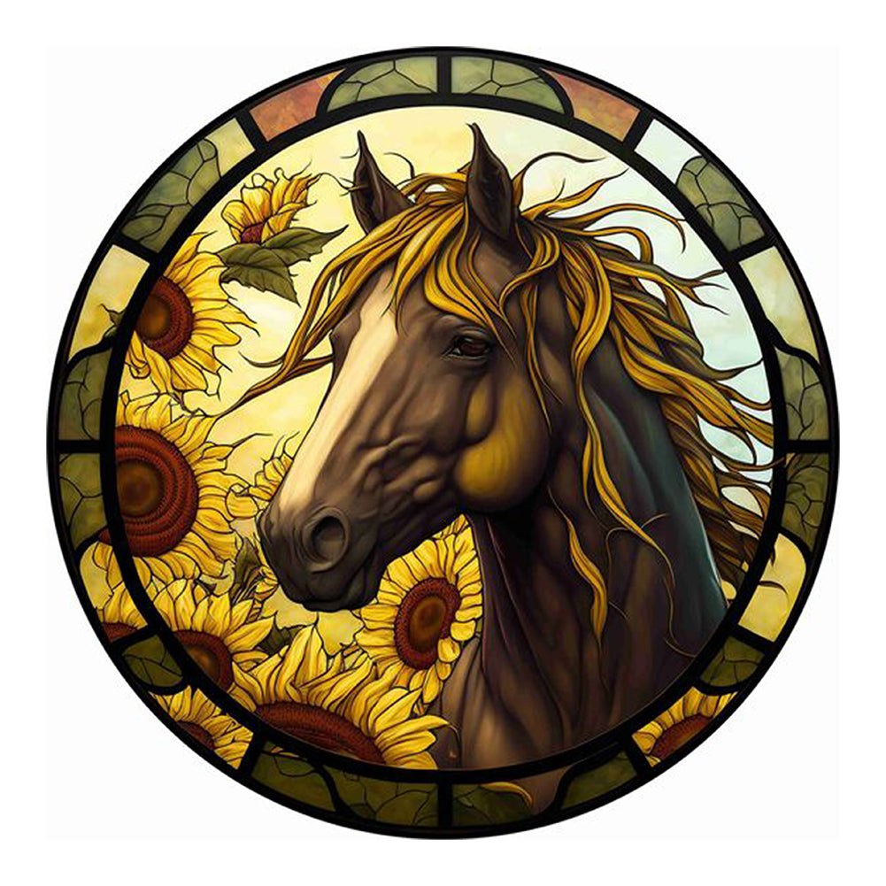 Diamond Painting - Full Round - art window painting sunflower horse (30*30CM)