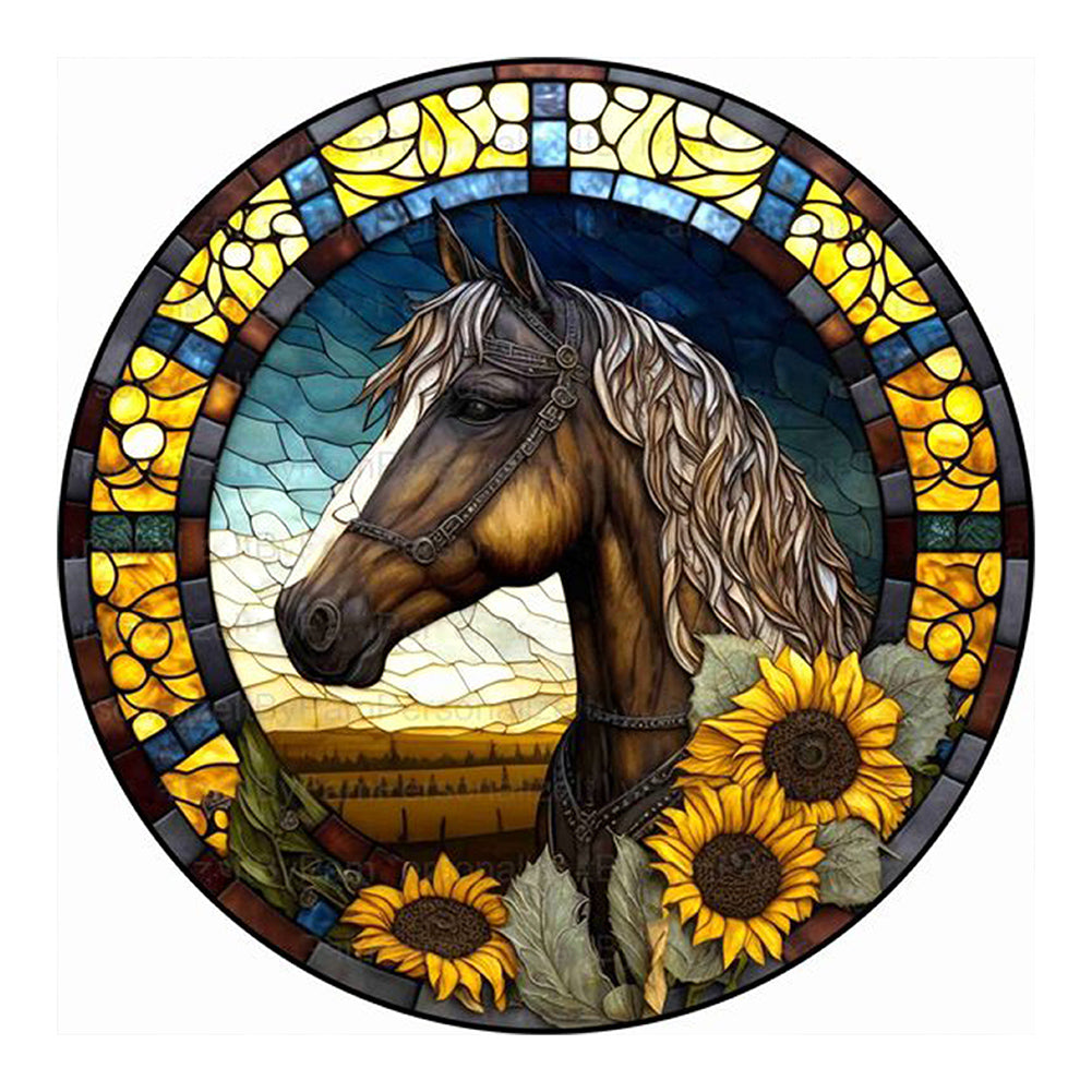 Diamond Painting - Full Round - art window painting sunflower horse (30*30CM)