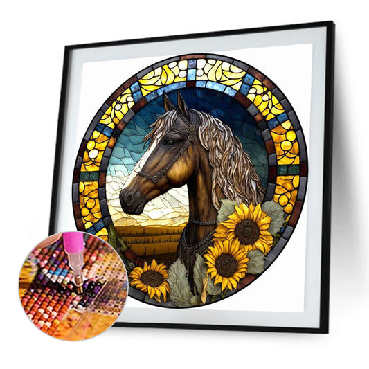 Diamond Painting - Full Round - art window painting sunflower horse (30*30CM)