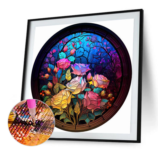 Diamond Painting - Full Round - art window grille painting neon rose (30*30CM)
