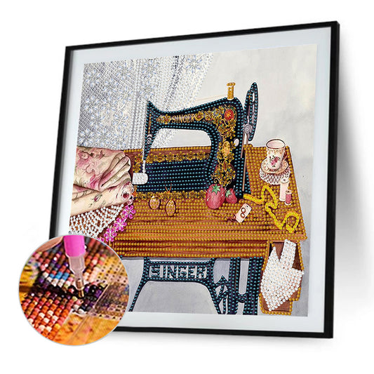 Diamond Painting - Partial Special Shaped - retro nostalgic sewing machine (30*30CM)