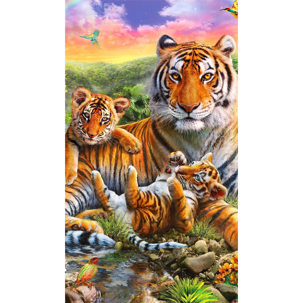 Diamond Painting - Full Round - parent-child tiger (40*70CM)