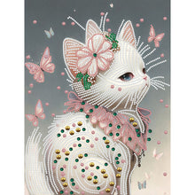 Load image into Gallery viewer, Diamond Painting - Partial Special Shaped - white butterfly cat (30*40CM)
