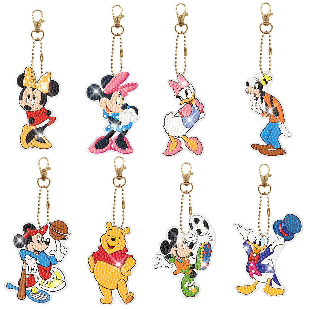 8pcs DIY Diamond Art Key Rings Art Craft Cartoon Double Sided 5D Gifts (YSK123)