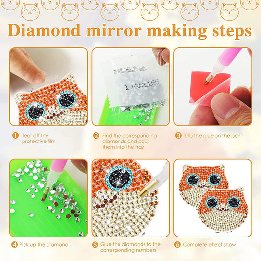 DIY Crystal Diamond Mirror Art Craft Set Cat Paint by Number Kits (009)