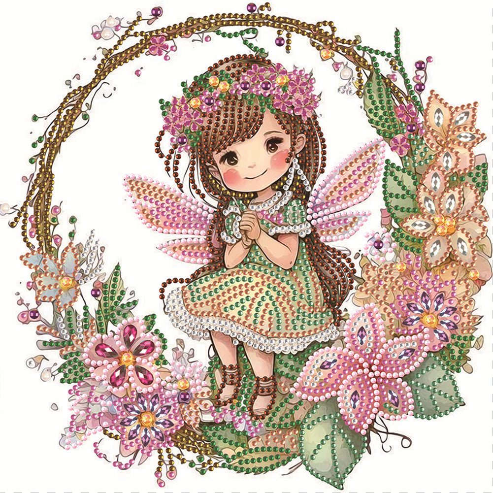 Diamond Painting - Partial Special Shaped - Wreath fairy girl (30*30CM)