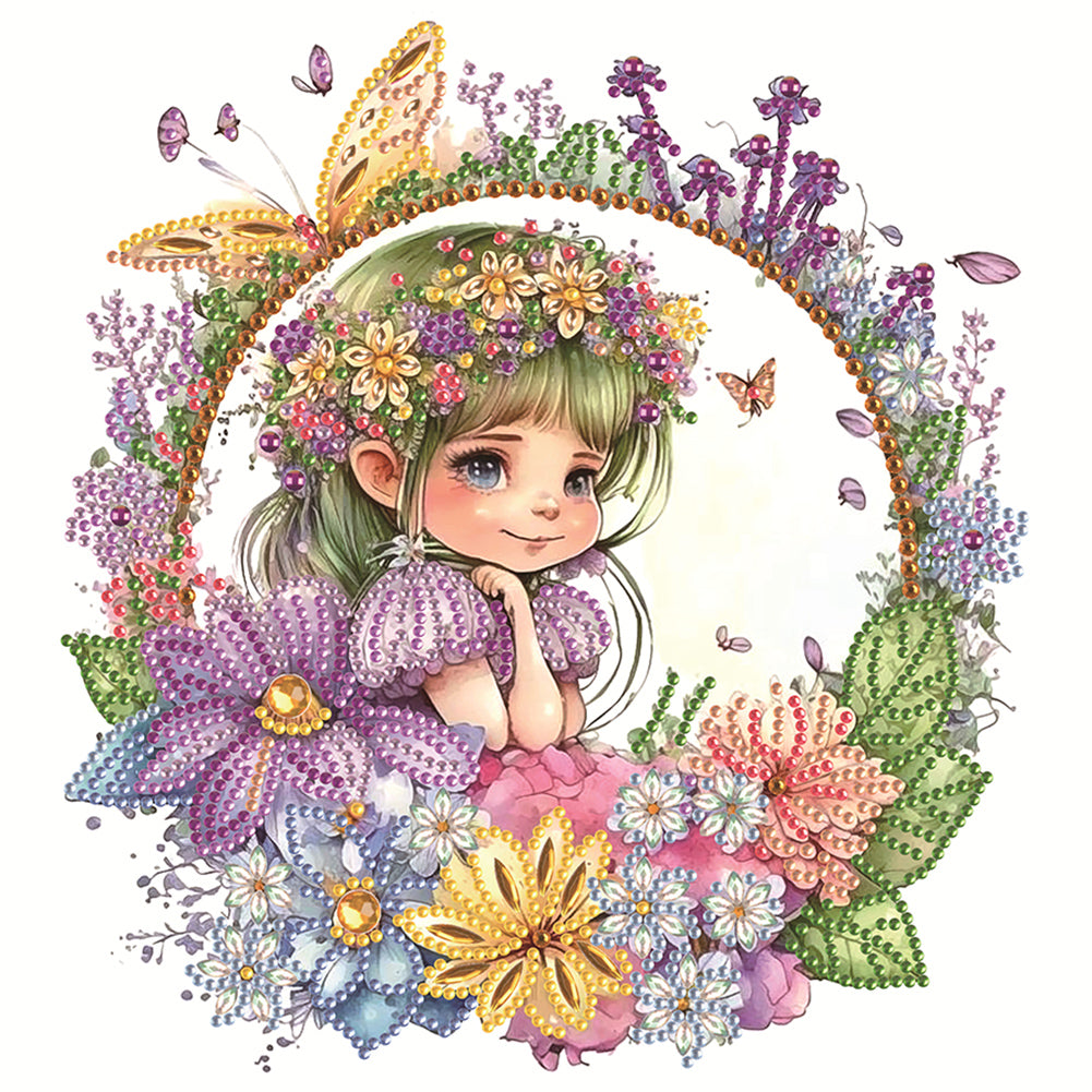 Diamond Painting - Partial Special Shaped - Wreath fairy girl (30*30CM)
