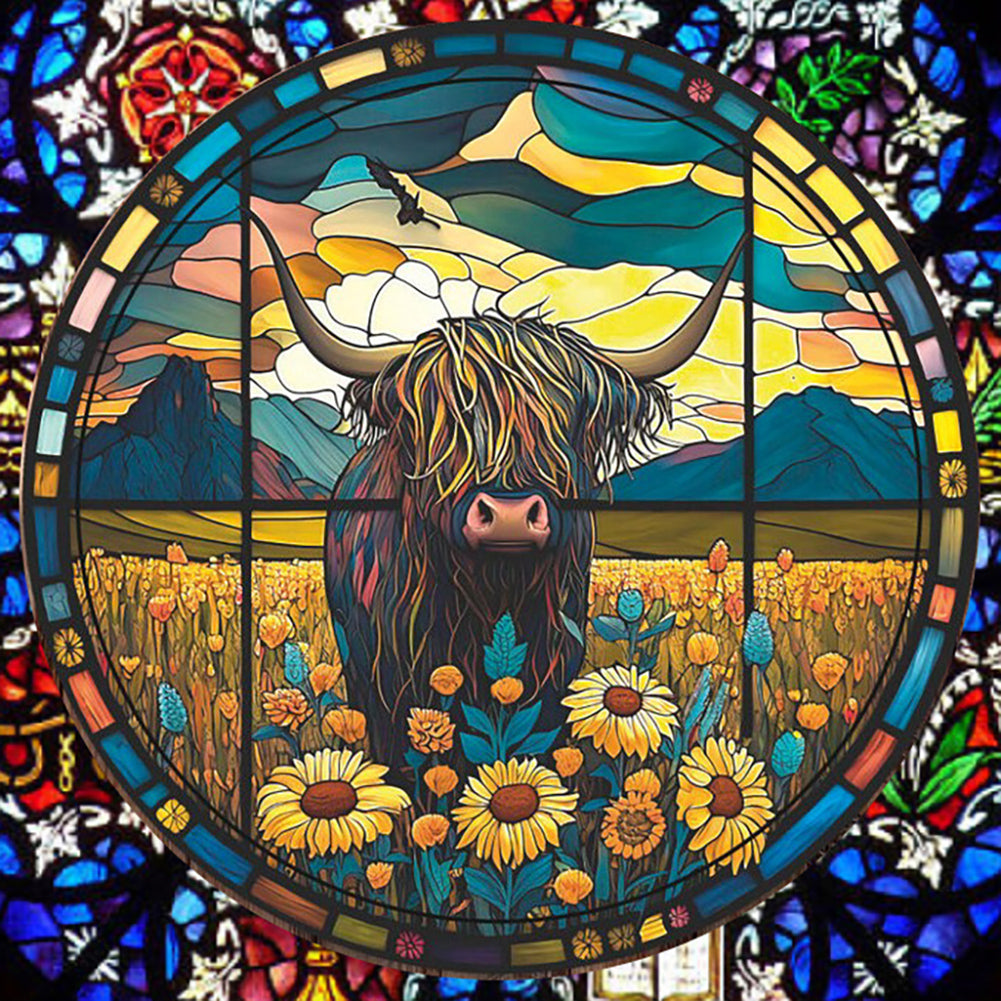 Diamond Painting - Full Round - stained glass cow (30*30CM)