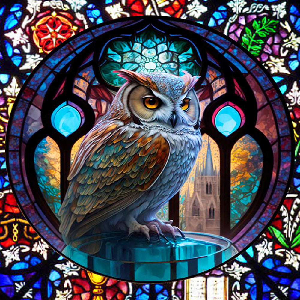 Diamond Painting - Full Round - stained glass owl (30*30CM)