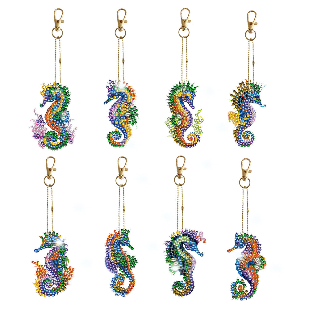8pcs 5D Diamond Art Key Rings Art Craft DIY Special-shaped Drill Gifts (GJ038)