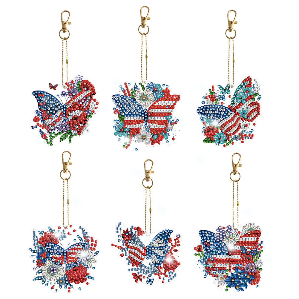 6pcs 5D Diamond Art Key Rings Art Craft DIY Special-shaped Drill Gifts (GJ063)