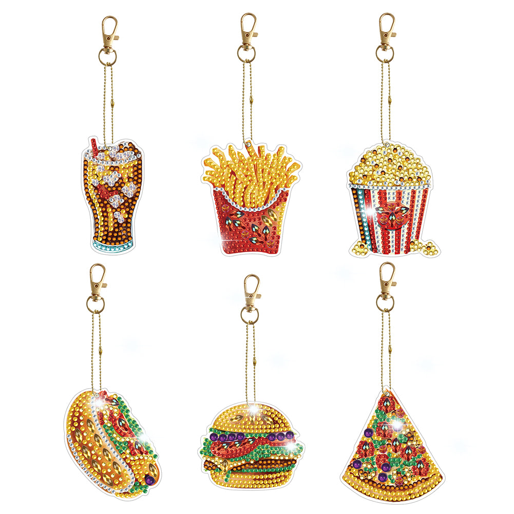 6pcs 5D Diamond Art Key Rings Art Craft DIY Special-shaped Drill Gifts (GJ065)