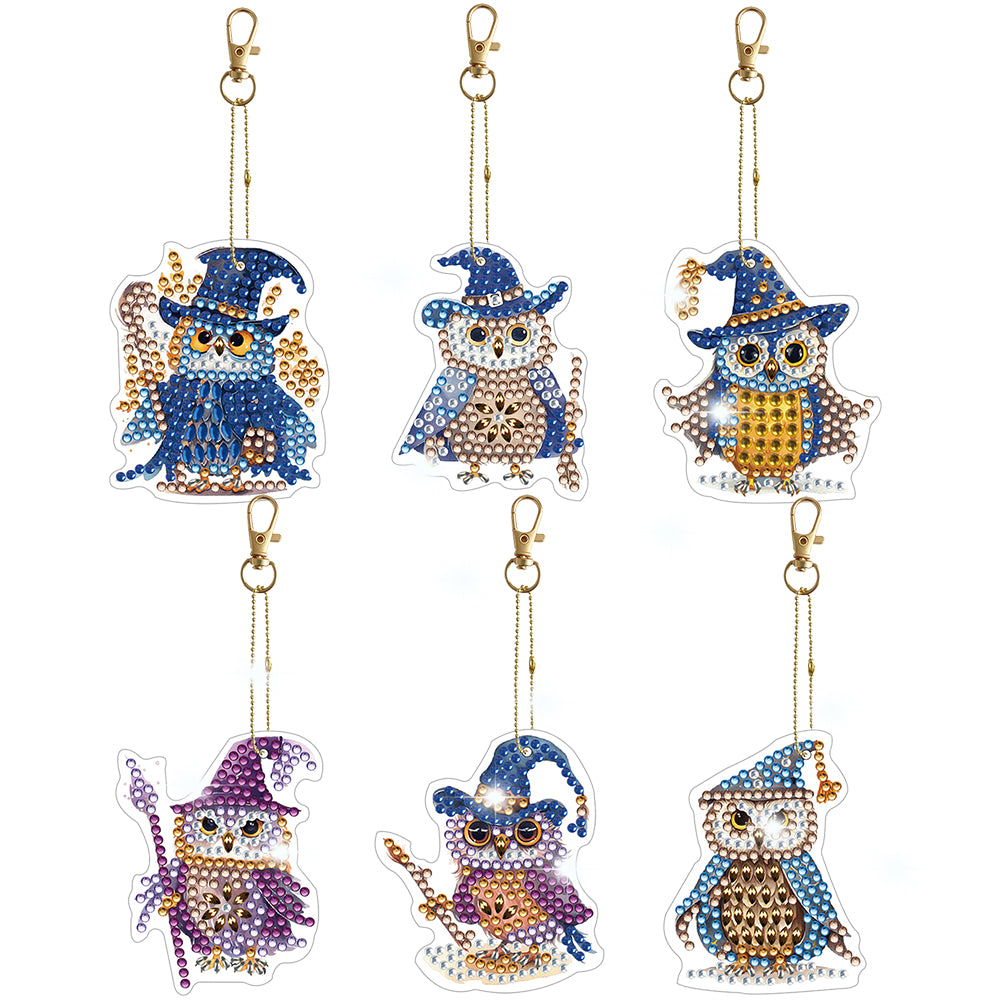 6pcs 5D Diamond Art Key Rings Art Craft DIY Special-shaped Drill Gifts (GJ066)
