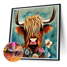 Load image into Gallery viewer, Diamond Painting - Full Round - Scottish highland cow shell cartoon with flowers (30*30CM)
