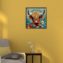 Load image into Gallery viewer, Diamond Painting - Full Round - Scottish highland cow shell cartoon with flowers (30*30CM)
