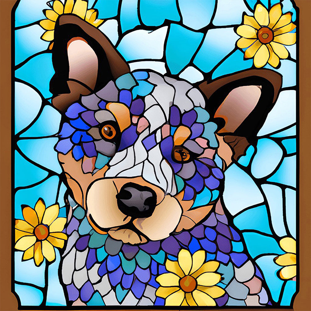 Diamond Painting - Full Round - Stained Glass Art - Blue Heeled Dog (40*40CM)