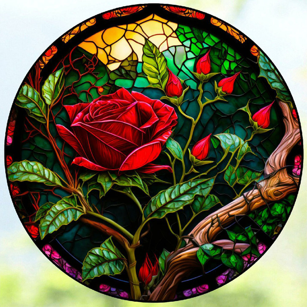 Diamond Painting - Full Round - round plate glass red rose (30*30CM)