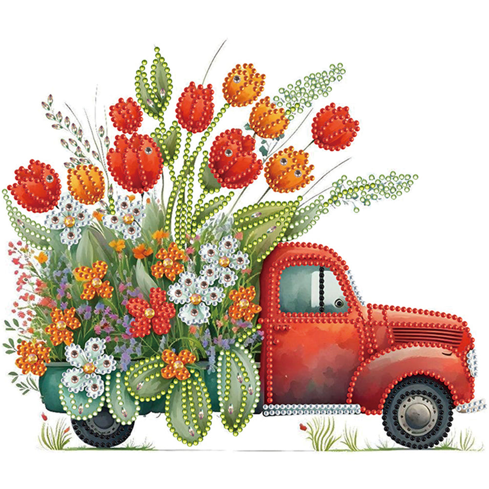Diamond Painting - Partial Special Shaped - flowers and cars (30*30CM)