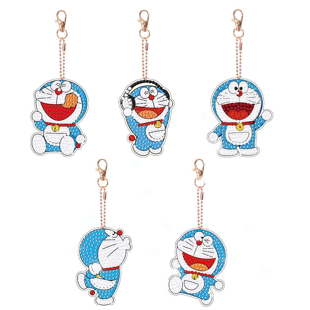 DIY Diamond Art Keychains Handmade Gem Keychains Lady Bag Pendant (Doraemon)