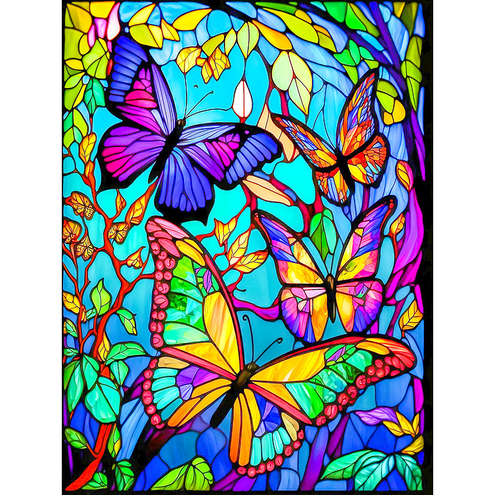 Diamond Painting - Full Round - butterfly glass painting (30*40CM)