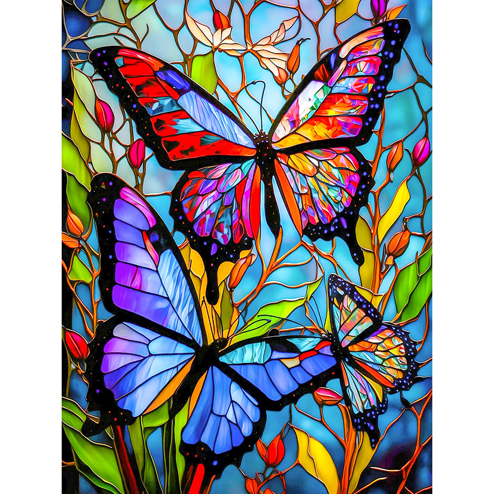 Diamond Painting - Full Round - butterfly glass painting (30*40CM)