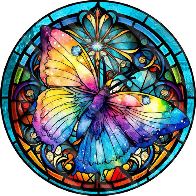 Diamond Painting - Full Round - Round Card Glass Butterfly (30*30CM)