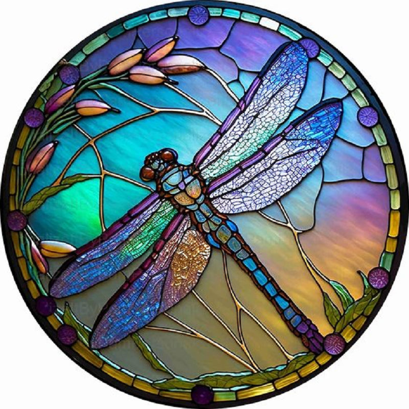 Diamond Painting - Full Round - Round plate glass dragonfly (30*30CM)