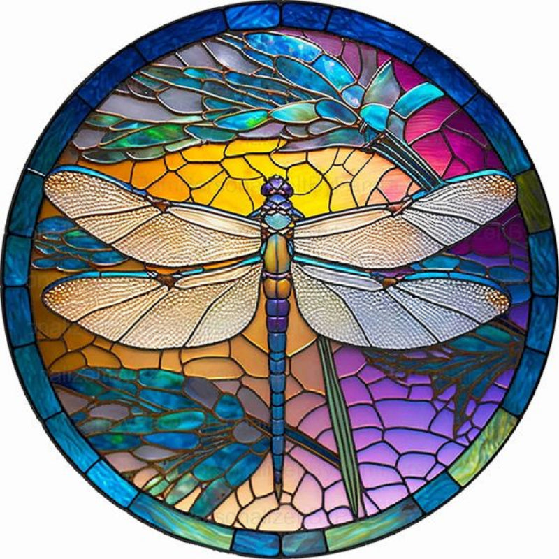 Diamond Painting - Full Round - Round plate glass dragonfly (30*30CM)