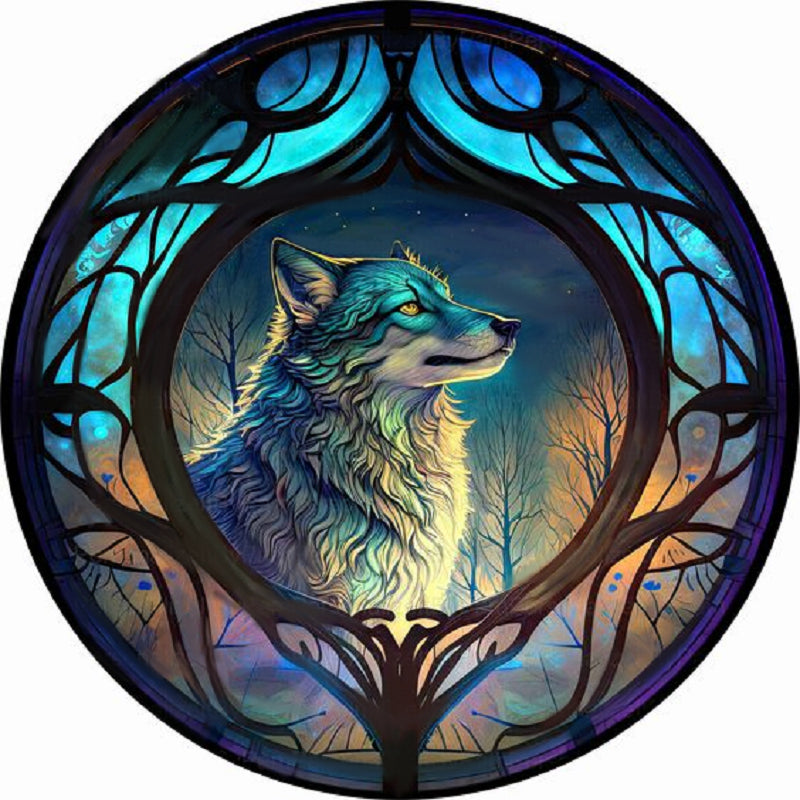 Diamond Painting - Full Round - round card glass wolf (30*30CM)