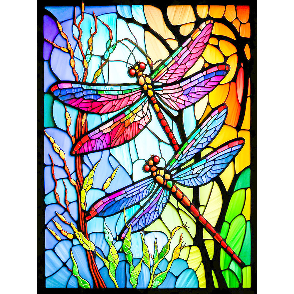 Diamond Painting - Full Round - dragonfly glass painting (30*40CM)