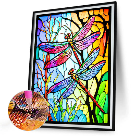 Diamond Painting - Full Round - dragonfly glass painting (30*40CM)