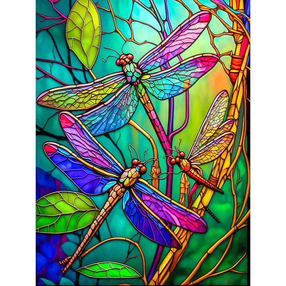 Diamond Painting - Full Round - dragonfly glass painting (30*40CM)