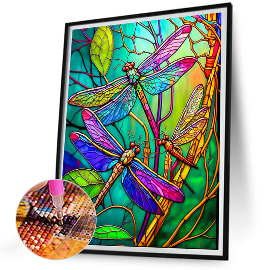 Diamond Painting - Full Round - dragonfly glass painting (30*40CM)
