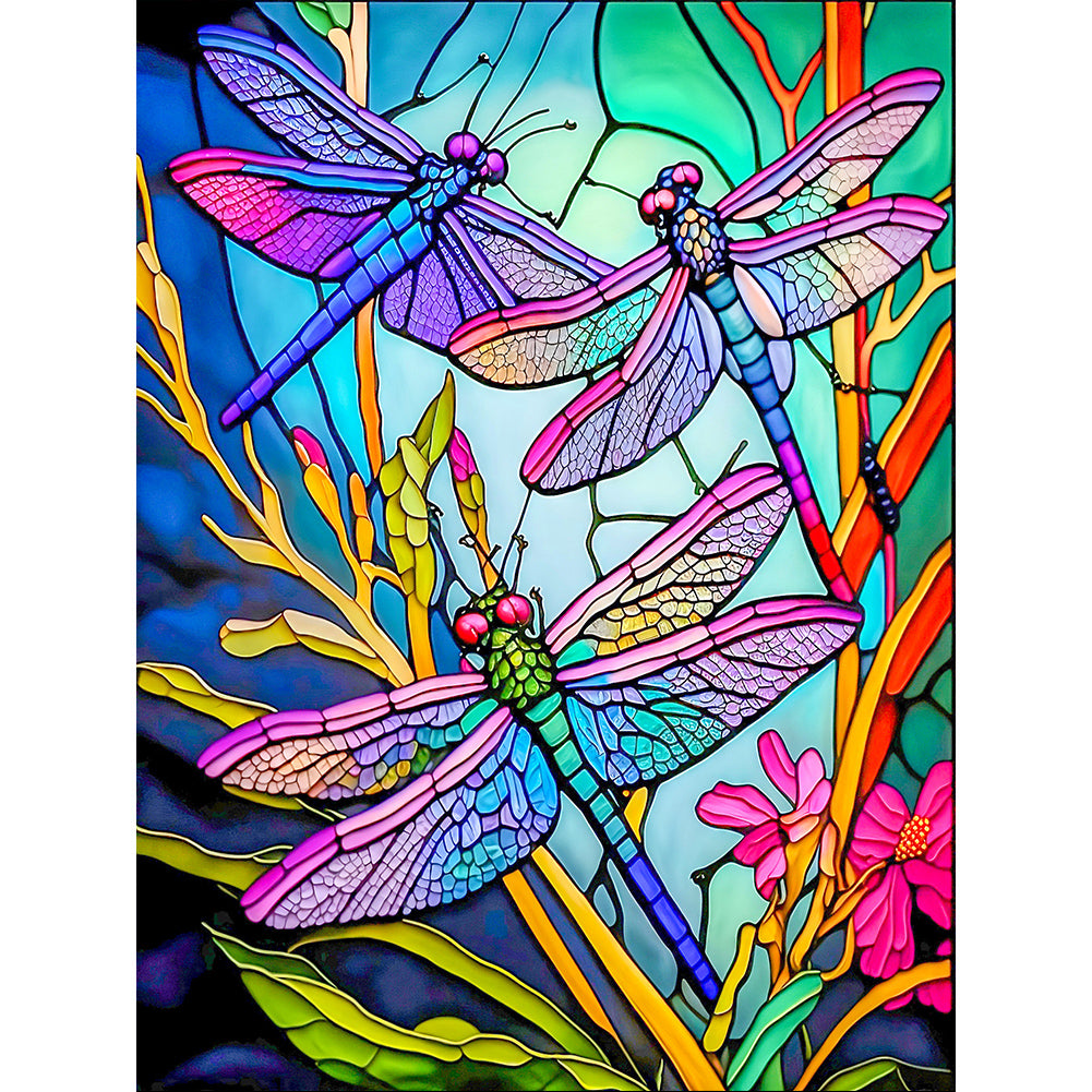 Diamond Painting - Full Round - dragonfly glass painting (30*40CM)