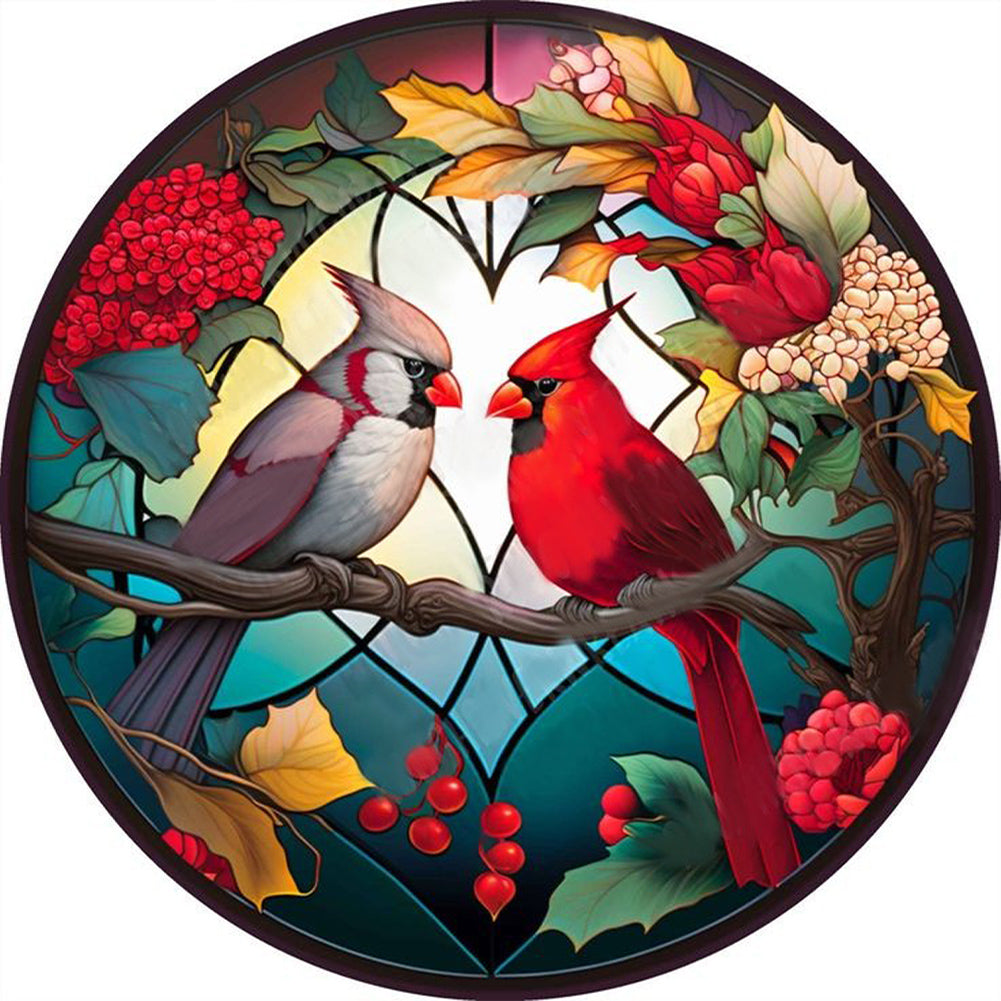 Diamond Painting - Full Round - Round Glass Art Cardinal (35*35CM)