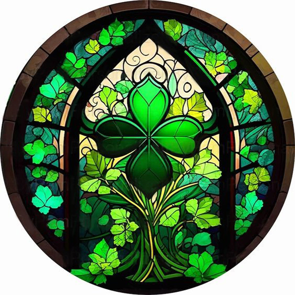 Diamond Painting - Full Round - round glass art four leaf clover (35*35CM)