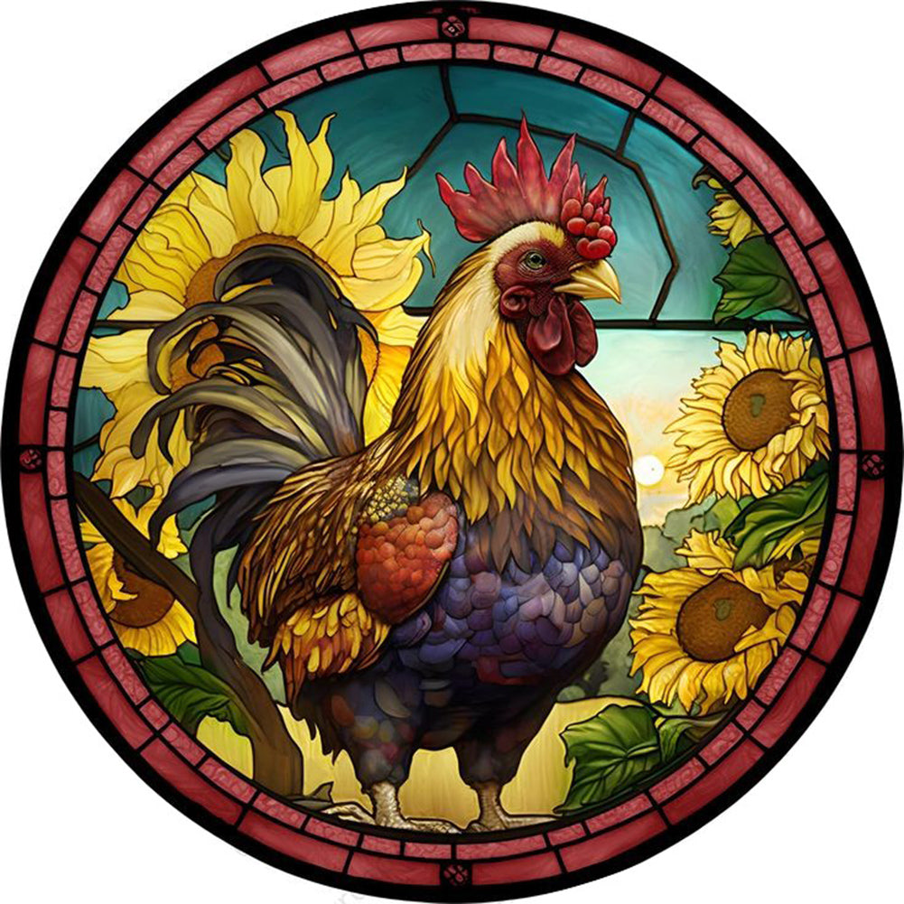 Diamond Painting - Full Round - Round Glass Art Rooster (35*35CM)