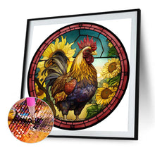Load image into Gallery viewer, Diamond Painting - Full Round - Round Glass Art Rooster (35*35CM)
