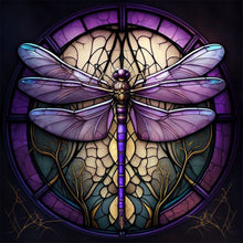 Load image into Gallery viewer, Diamond Painting - Full Round - Round Glass Art Dragonfly (35*35CM)
