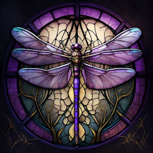 Load image into Gallery viewer, Diamond Painting - Full Round - Round Glass Art Dragonfly (35*35CM)
