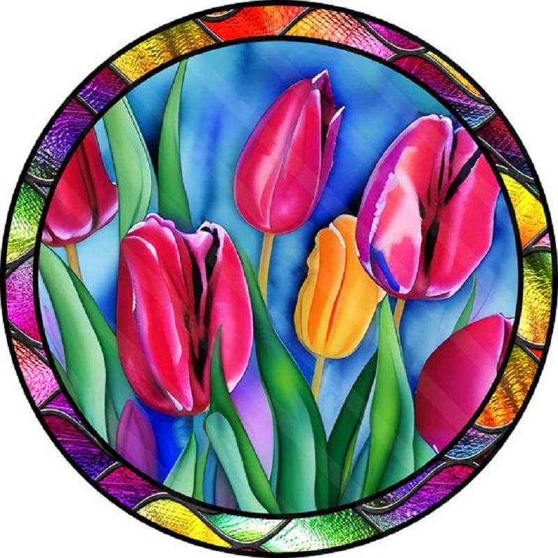 Diamond Painting - Full Round - round glass art tulips (30*30CM)