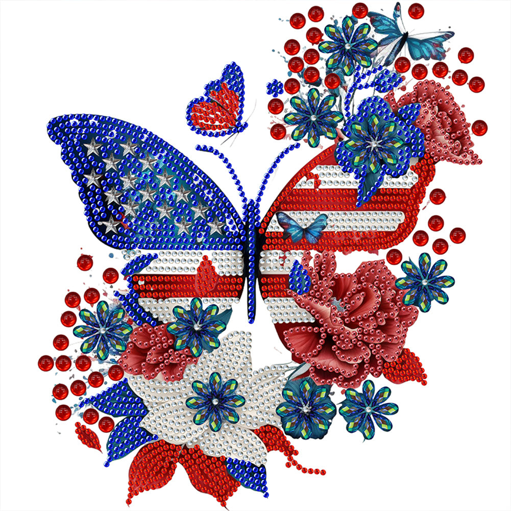 Diamond Painting - Partial Special Shaped - Independence Day Butterflies (30*30CM)