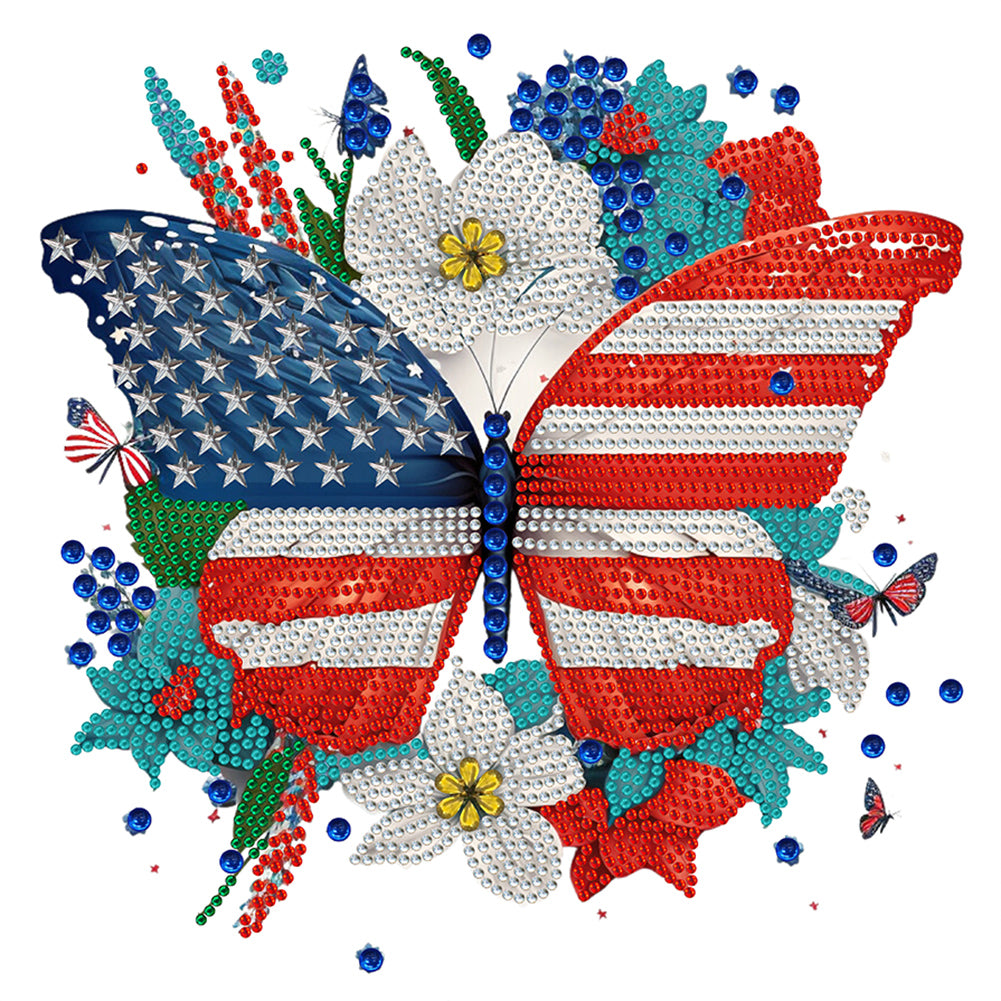 Diamond Painting - Partial Special Shaped - Independence Day Butterflies (30*30CM)