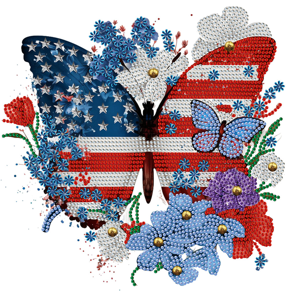 Diamond Painting - Partial Special Shaped - Independence Day Butterflies (30*30CM)